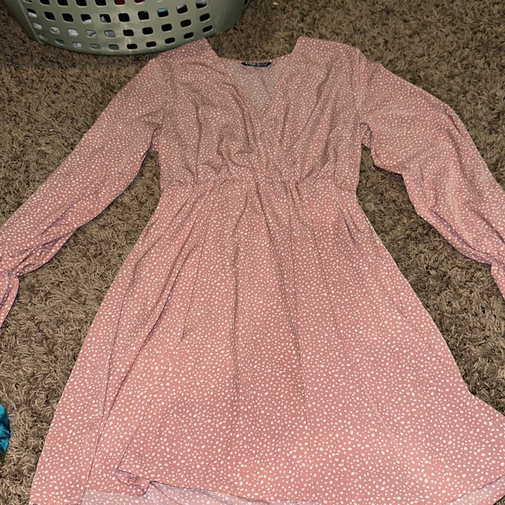 Pink and whit polka dot wrap dress